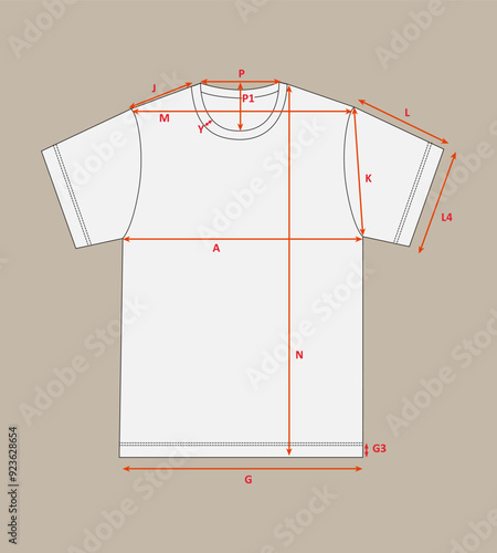 T shirt  tops measurements chart details vector illustration  