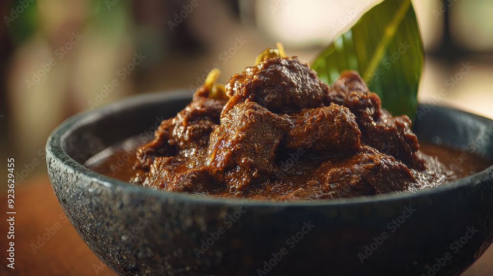 A hearty beef stew in a rustic black bowl, garnished with a leaf, showcasing a rich, savory texture perfect for comfort food enthusiasts and culinary presentations. A hearty beef stew in a rustic black bowl, garnished with a leaf, showcasing a rich, savory texture perfect for comfort food enthusiasts and culinary presentations.