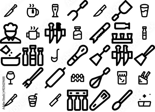 Set Of Smashicons Gastronomy 2 Md Outline Vector Symbols Apps, Websites Ui Designs Suitable For Feed,Meal,Eat,Drink,Food Vector Icon Set Linear Pictogram Pack