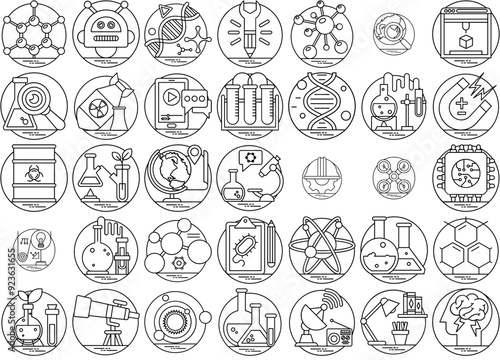 Set Of Science And Technology Line Icon Vector Symbols Apps, Websites Ui Designs Suitable For Lab-Research,Science,Lab-Equipments,Sample-Tube,Biotechnology Vector Illustration Linear Pictogram Pack