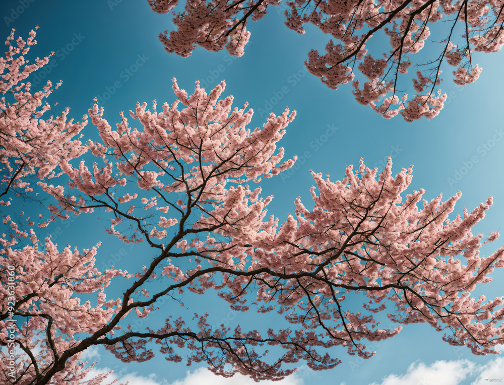 Cherry Blossom Trees in Full Bloom Against a Clear Sky During Springtime Cherry Blossom Trees in Full Bloom Against a Clear Sky During Springtime