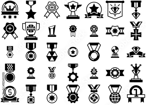 A Collection Of Reward And Badges Vector Symbols Apps, Websites Ui Designs Suitable For Honor,Badge,Insignia,Award,Medal Vector Icons Illustration Collection