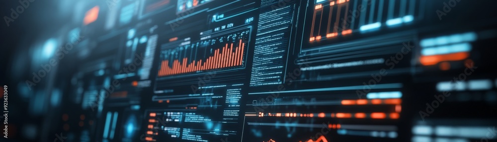 Futuristic data visualization dashboard with glowing graphs and charts, showcasing advanced technology for data analysis and monitoring. Futuristic data visualization dashboard with glowing graphs and charts, showcasing advanced technology for data analysis and monitoring.