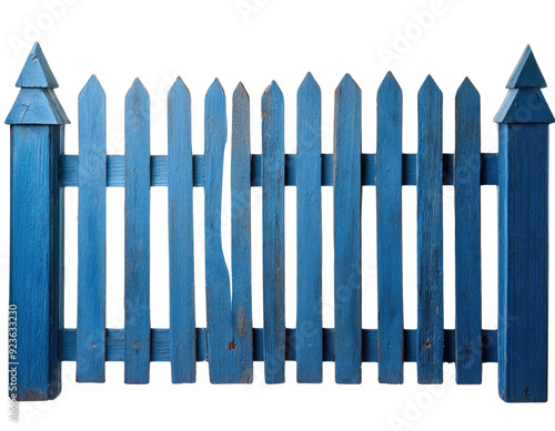 A blue wooden picket fence cut out transparent isolated on white background PNG