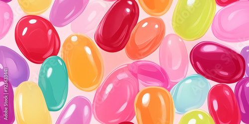 Close-up of glossy jelly beans, every color imaginable, smooth and inviting, like tiny jewels, seamless pattern photo