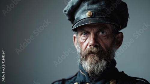 Portrait of an older man in vintage military uniform against a neutral background