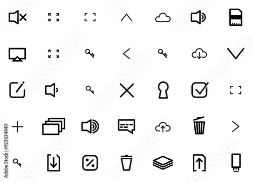 Set Of Outline Ui Icons Collection Isolated Silhouette Solid Icons Including Lock,Expand,Video,Access,Arrow Vector Icon Set Linear Pictogram Pack