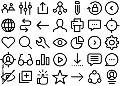 Set Of Outline Essentials Icons Silhouette Vector Logo Design Containing Move,User,Arrow,Graph,Box Vector Illustration Linear Pictogram Pack