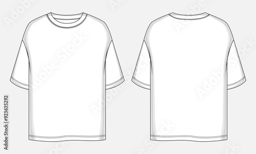 Short sleeve t shirt technical drawing fashion flat sketch vector illustration template front and back views. 