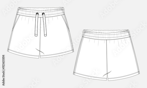 Shorts pant technical drawing fashion flat sketch vector illustration template for kids.