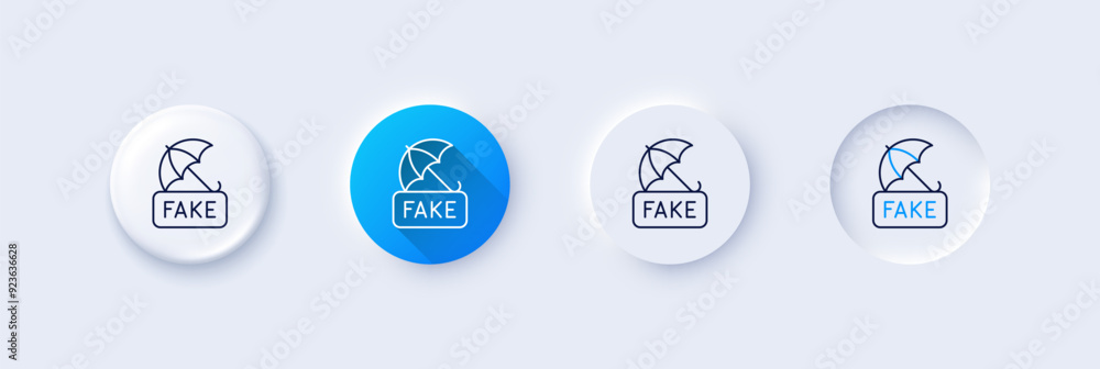 Fake news line icon. Neumorphic, Blue gradient, 3d pin buttons. Protection from propaganda sign. Umbrella protect symbol. Line icons. Neumorphic buttons with outline signs. Vector Fake news line icon. Neumorphic, Blue gradient, 3d pin buttons. Protection from propaganda sign. Umbrella protect symbol. Line icons. Neumorphic buttons with outline signs. Vector
