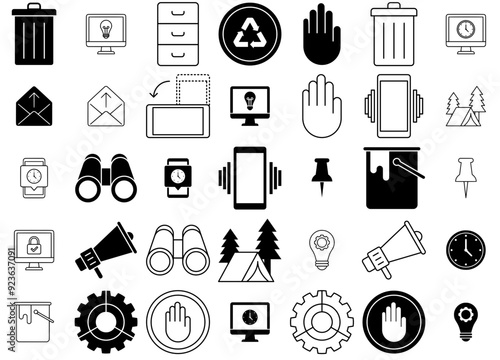 Mega Set Of Vector Miscellaneous Icons Silhouette Vector Logo Design Containing Internet,Computer,Marketing,Megaphone,Idea Vector Icons Illustration Collection