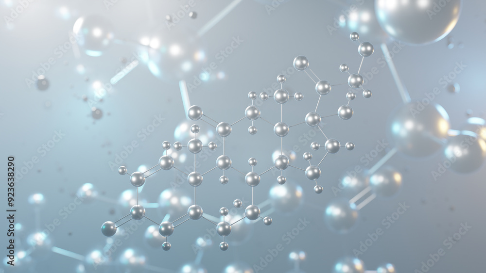 Fototapeta premium prednisone molecular structure, 3d model molecule, adrenals, structural chemical formula view from a microscope