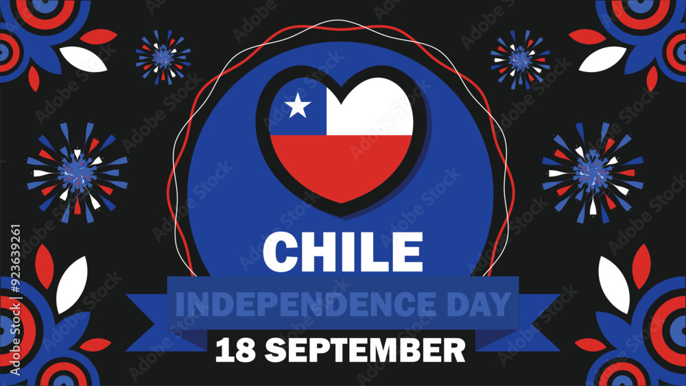 Fototapeta premium Chile Independence Day vector banner design with geometric shapes and vibrant colors on a horizontal background. Happy Chile Independence Day day modern minimal poster.