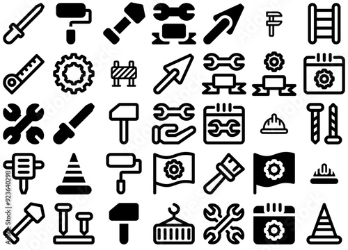 A Collection Of Labour Day Icons Silhouette Vector Logo Design Containing Gear,Labour-Day,Construction,Tool,Labour Business Infographic Elements Logo Vector Illustration photo