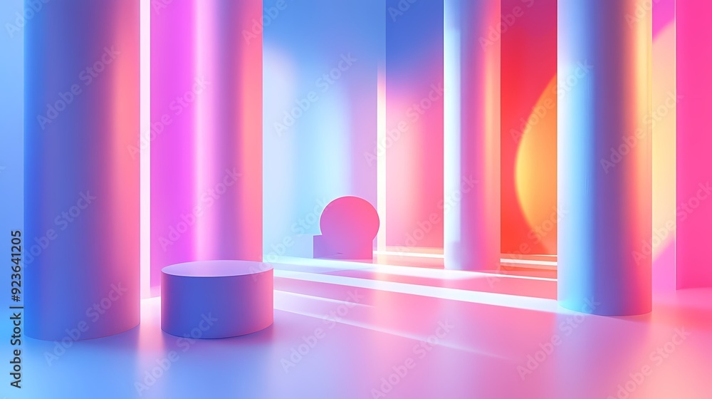 Abstract Geometric Shapes illumination in pastel colorful, 3D illustration style, Generative AI illustration