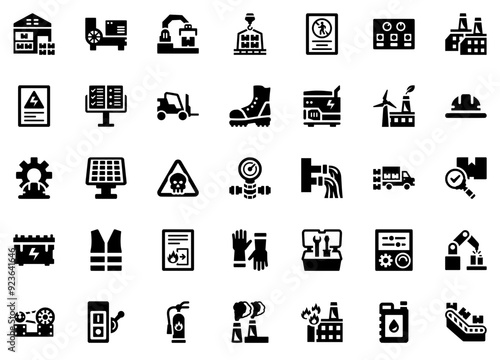 Set Of Linear Industry Icons Web Header Banner Design Containing Safety,Industry,Power,Uniform,Factory Set Vector Flat Line Icons