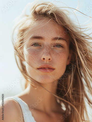 Wallpaper Mural Young Woman with Windblown Hair on Sunny Day Torontodigital.ca