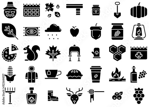 Mega Set Of Vector Harvest Time Icons Collection Isolated Silhouette Solid Icons Including Foliage,Schedule,Footwear,Grape,Fruit Pictograms And Infographics Design Elements Vector Illustration