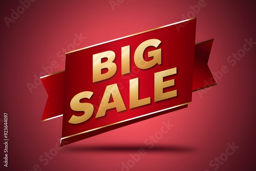 Diagonal red banner with golden BIG SALE text, soft shadow beneath. photo