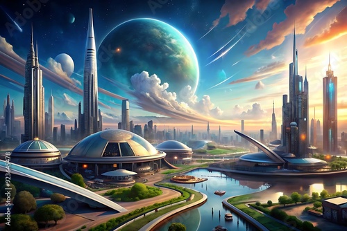 Alien cities, scifi, science fiction, other worlds, alien civilization, cities on other planets, sci-fi cities, surreal buildings, intergalactic cities
 #923645478