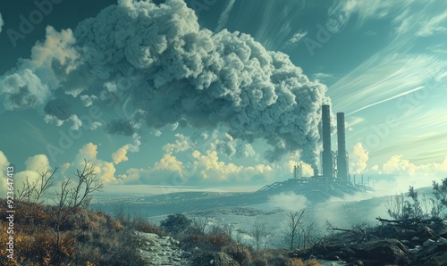 Toxic clouds envelop the ruined planet, a consequence of ecological neglect and human folly photo