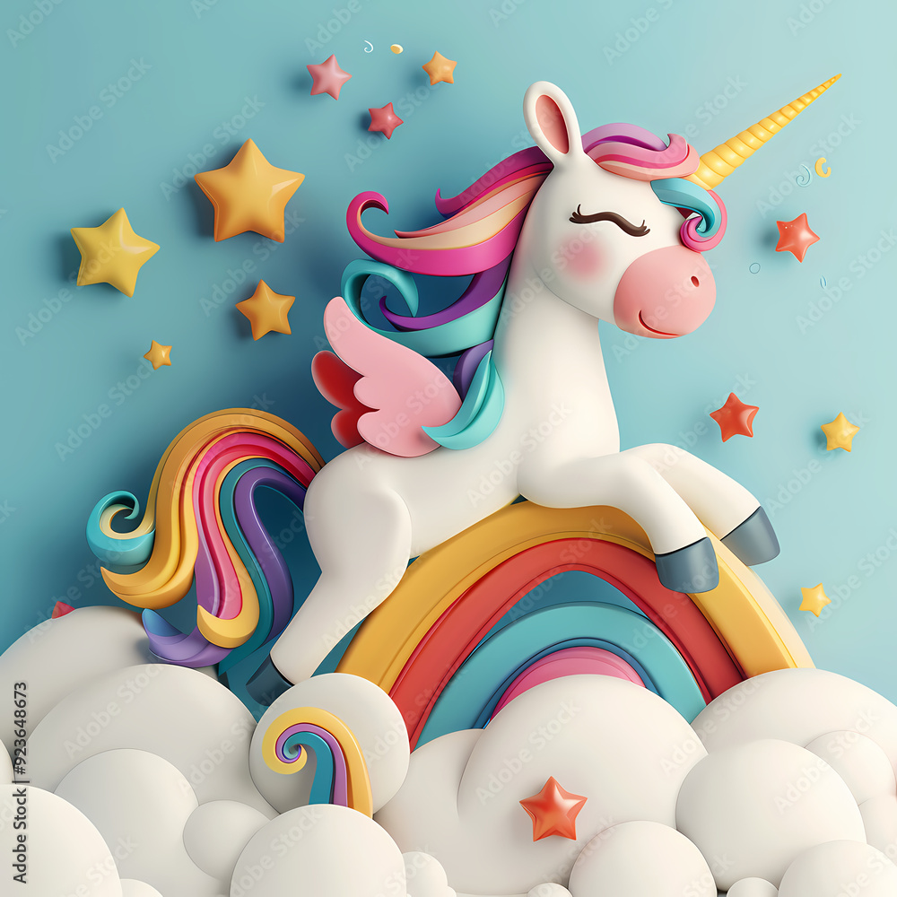 Naklejka premium 3D unicorn in white background vector image