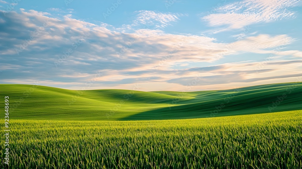 Obraz premium Tranquil Pastoral Landscape with Rolling Clouds in Peaceful Countryside