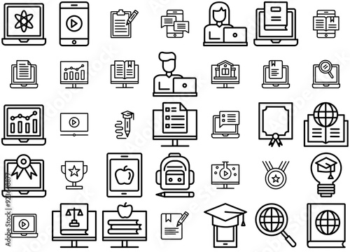 A Collection Of Elearning Outline Vector Symbols Apps, Websites Ui Designs Suitable For Online-Learning,Education,Learning,Online-Education,Elearning Vector Illustration Linear Pictogram Pack