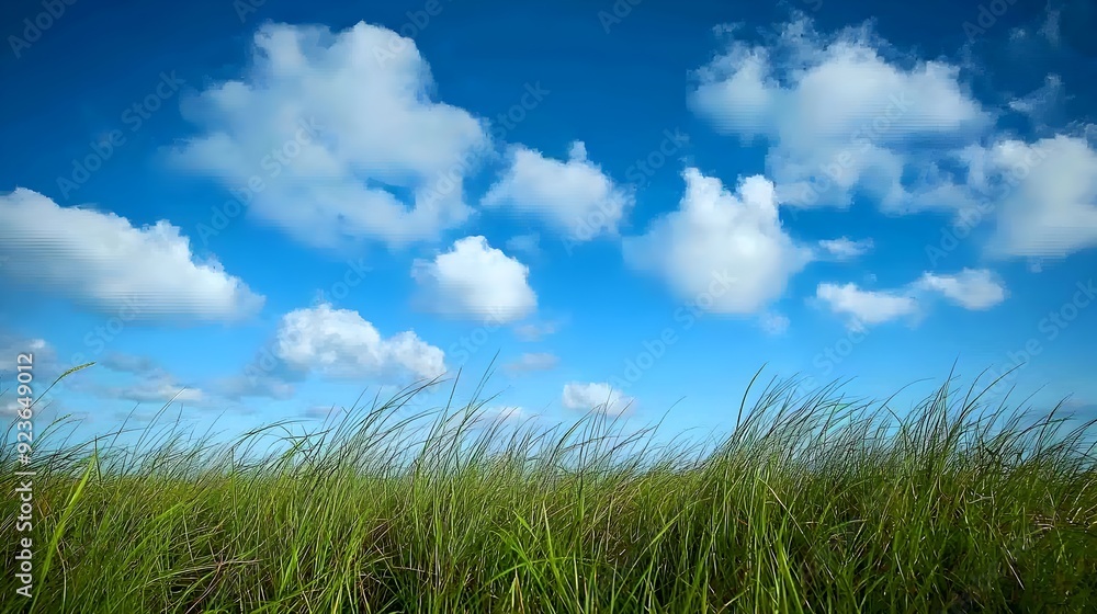 Lush Grass Reaching Towards Boundless Sky Conveying Tranquility and Openness Lush Grass Reaching Towards Boundless Sky Conveying Tranquility and Openness