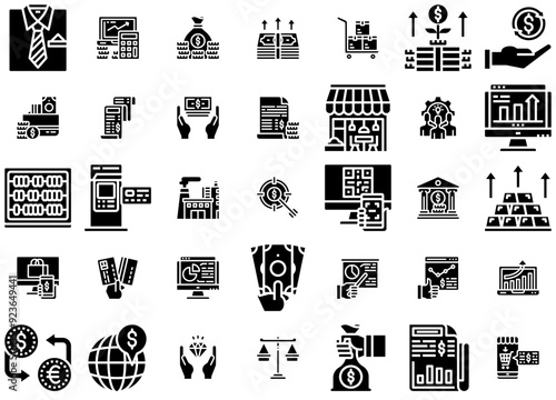 Set Of Economy Glyph Icons Web Header Banner Design Containing Money,Business,Dollar,Cash,Economy Vector Icons Illustration Collection