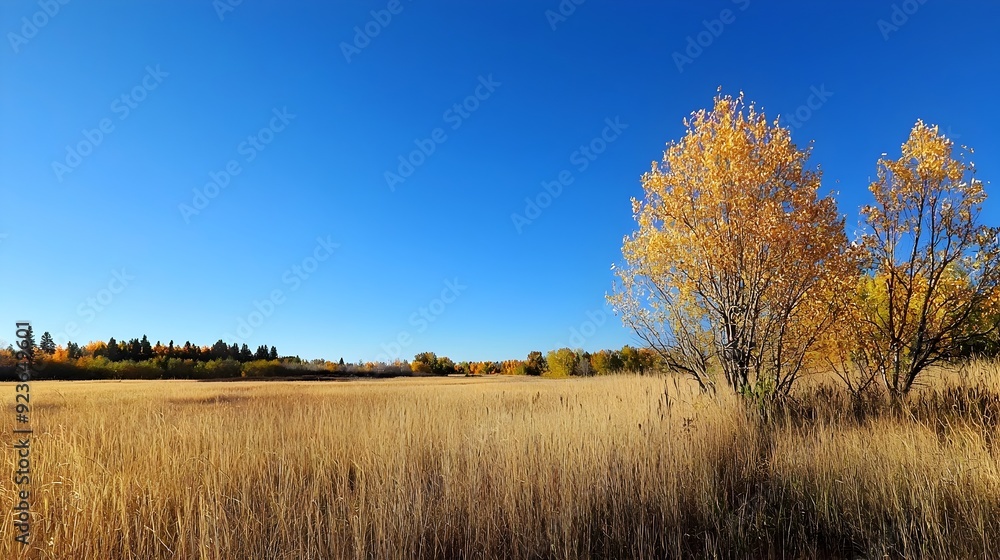 Autumn Grass Transitioning to Golden Hues Under Crisp Blue Sky Autumn Grass Transitioning to Golden Hues Under Crisp Blue Sky