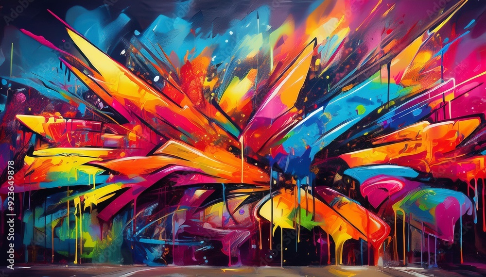 Graffiti Art with Bright Colors Focus on graffiti art with bright bold colors with an urban background Graffiti Art with Bright Colors Focus on graffiti art with bright bold colors with an urban background