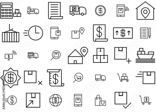 Set Of Linear Ecommerce And Delivery Vector Symbols Apps, Websites Ui Designs Suitable For Purchase,Shopping,Product,Packet,Online-Shop Pictograms And Infographics Design Elements Vector Illustration