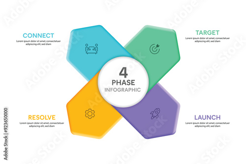 Petal Shape Infographic Template With 4 Options, Steps, Parts, Segments. Business concept. Marketing Infographic Vector Illustration.