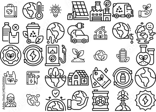 Set Of Ecology Outline Icons Web Header Banner Design Containing World,Earth,Ecology,Eco,Leaf Pictograms And Infographics Design Elements Vector Illustration