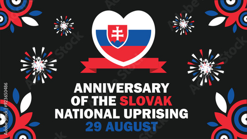 Anniversary of The Slovak National Uprising vector banner design with geometric shapes and vibrant colors on a horizontal background.