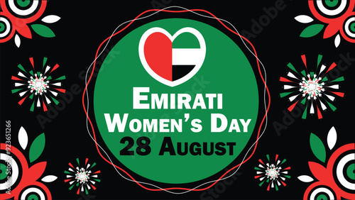 Emirati Women's Day  vector banner design with geometric shapes and vibrant colors on a horizontal background. Happy  Emirati Women's Day modern minimal poster.