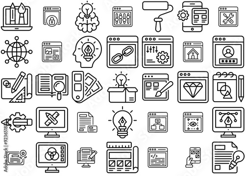 Mega Set Of Vector Design And Development Icons Web Header Banner Design Containing Website,Creative,Web,Design,Development Outline Icons Collection. Simple Vector Illustration