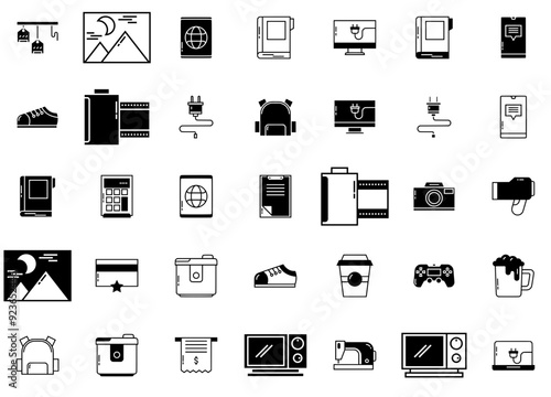 Mega Set Of Vector Daily Objects Icons Web Header Banner Design Containing Drink,Charger,Computer,Electronic,Fashion Vector Illustration Linear Pictogram Pack