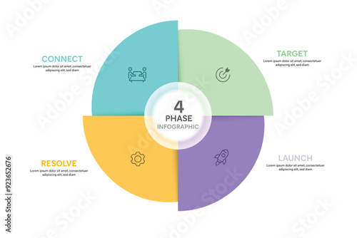 Pie Chart Glassmorphism Infographic Template With 4 Options, Steps, Parts, Segments. Vector Illustration For Business Financial Report.