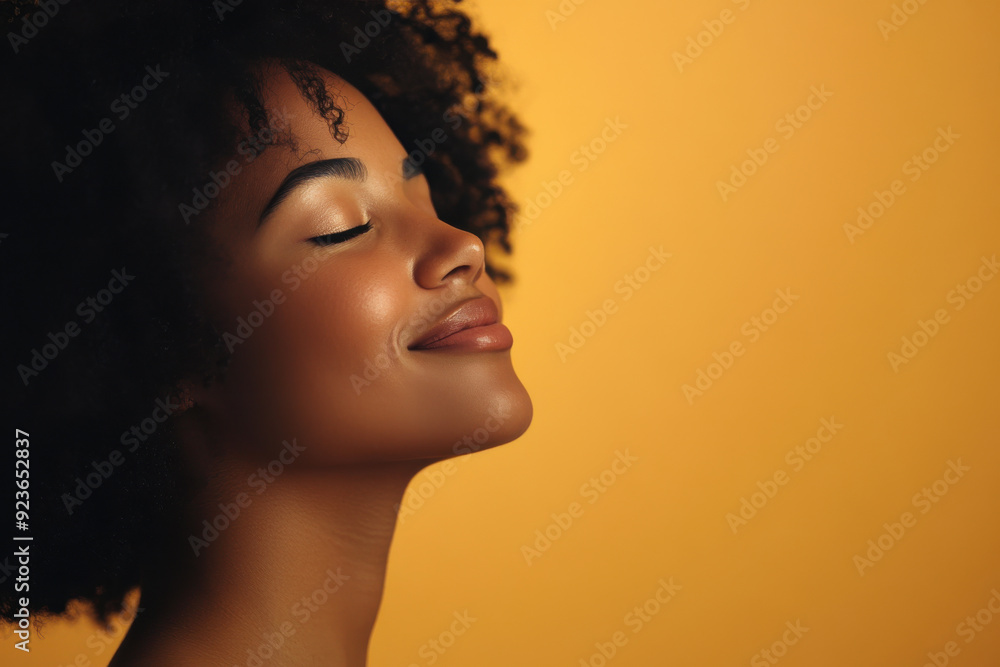 A close up of a black woman's face with her eyes closed A close up of a black woman's face with her eyes closed