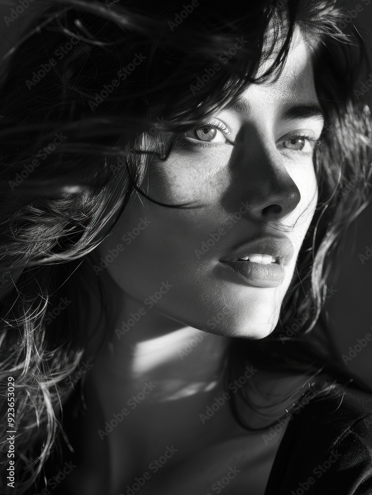 Portrait of Young Woman in Dramatic Black and White Lighting Portrait of Young Woman in Dramatic Black and White Lighting