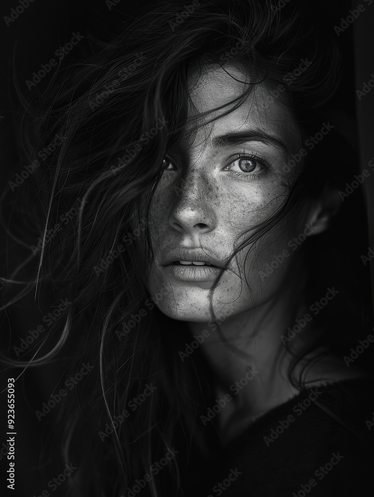 Intense Portrait of a Young Woman in Monochrome Intense Portrait of a Young Woman in Monochrome