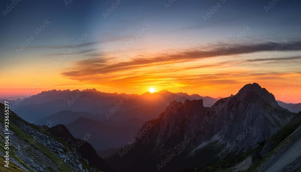 Mountain Sunset Focus on a beautiful sunset behind mountain peaks, with colorful skies Mountain Sunset Focus on a beautiful sunset behind mountain peaks, with colorful skies