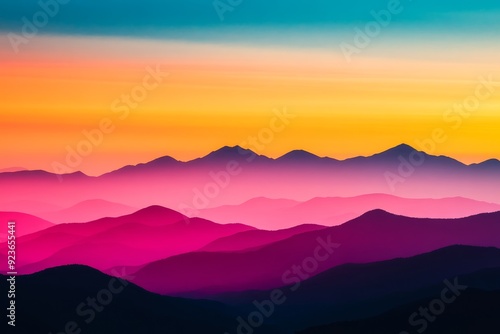 A mountain range with a beautiful sunset in the background