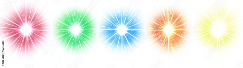 Five Circular Light Burst Effects in Different Colors Five Circular Light Burst Effects in Different Colors