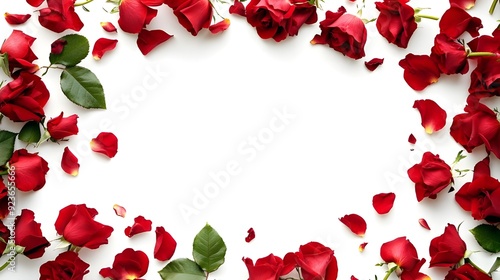 Red rose petals against white background