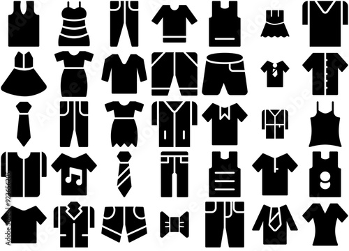 Mega Set Of Vector Clothing Glyphs Icons Vector Symbols Apps, Websites Ui Designs Suitable For Fashion,Shirt,Dressing,Cloth,Wear Set Vector Flat Line Icons photo