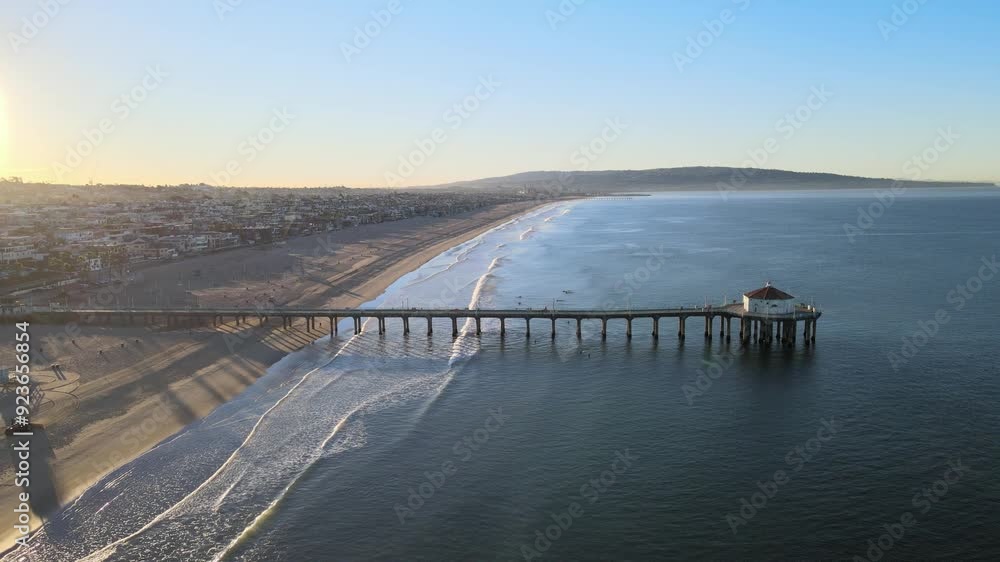 Manhattan Beach Pier Drone View from the sky at Sunrise Manhattan Beach Pier Drone View from the sky at Sunrise